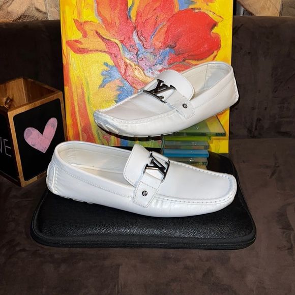 COPY - Authentic Louis Vuitton white leather loafer with silver toned hardwareS… main image 6